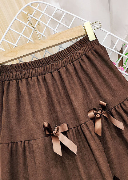 Brown Elastic Waist Butterfly Corduroy Skirt Winter
