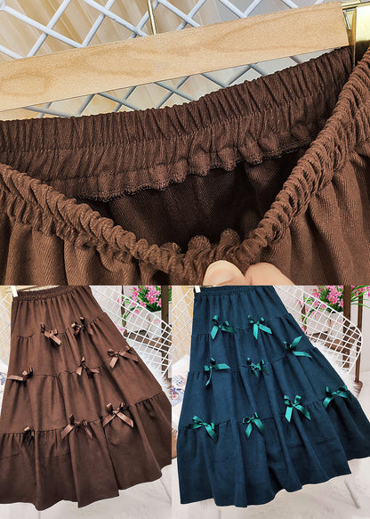 Brown Elastic Waist Butterfly Corduroy Skirt Winter