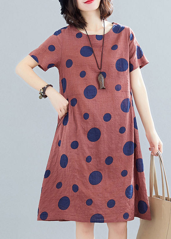 Browno-neck Dot Print Mid Dresses Short Sleeve