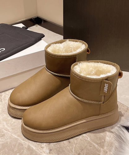 Camel Boots Platform Faux Leather Fuzzy Wool Lined