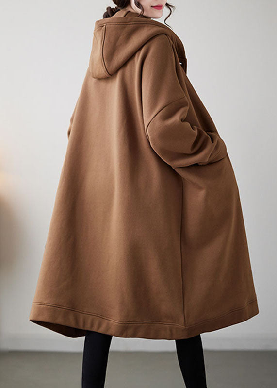 Camel Button Warm Fleece Thick Hoodie Maxi Coat Winter
