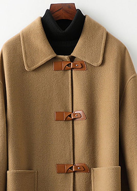 Camel Peter Pan Collar Button Woolen Long Coats Fall