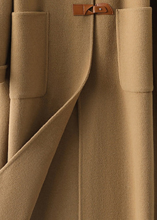 Camel Peter Pan Collar Button Woolen Long Coats Fall