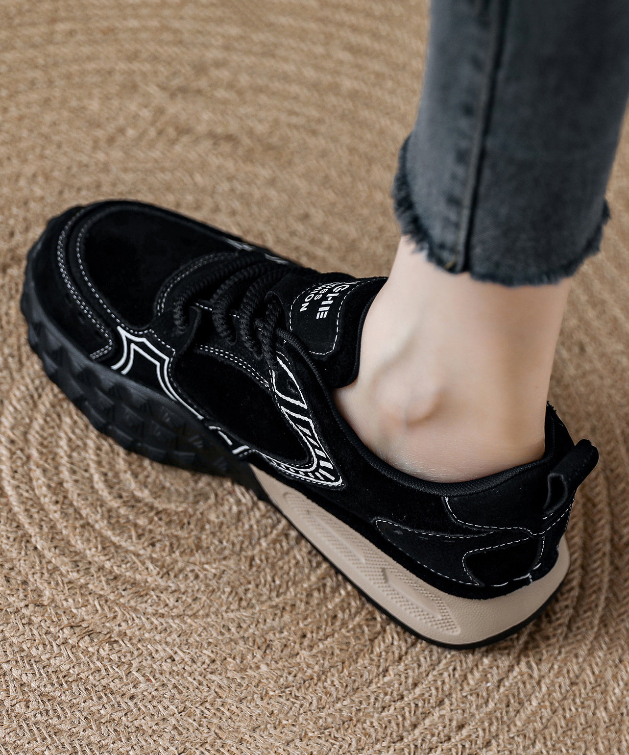 Camel Suede Flat Shoes Splicing Lace Up