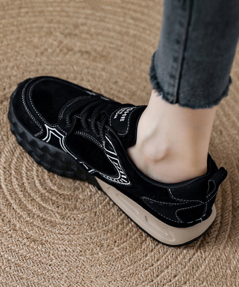 Camel Suede Flat Shoes Splicing Lace Up