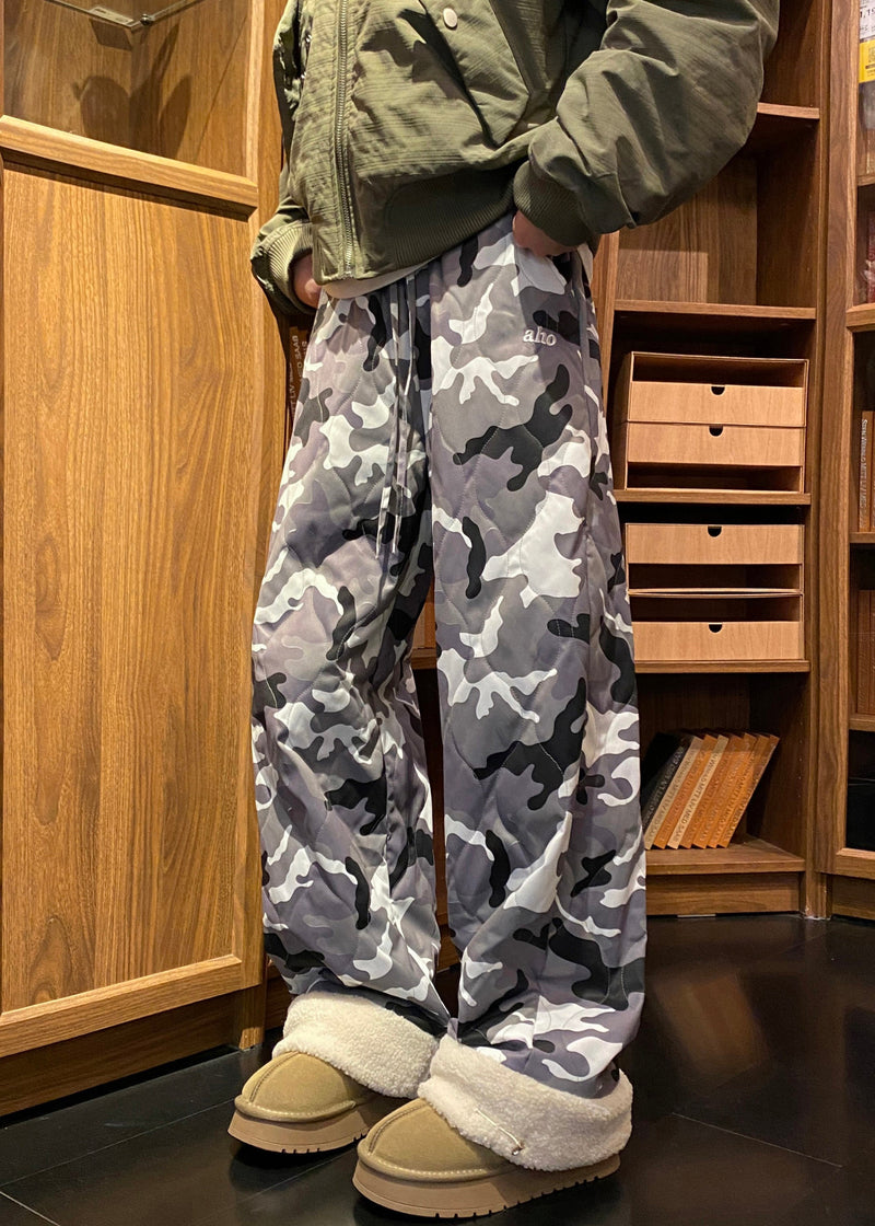 Camouflage Elastic Waist Patchwork Warm Fleece Pants Winter