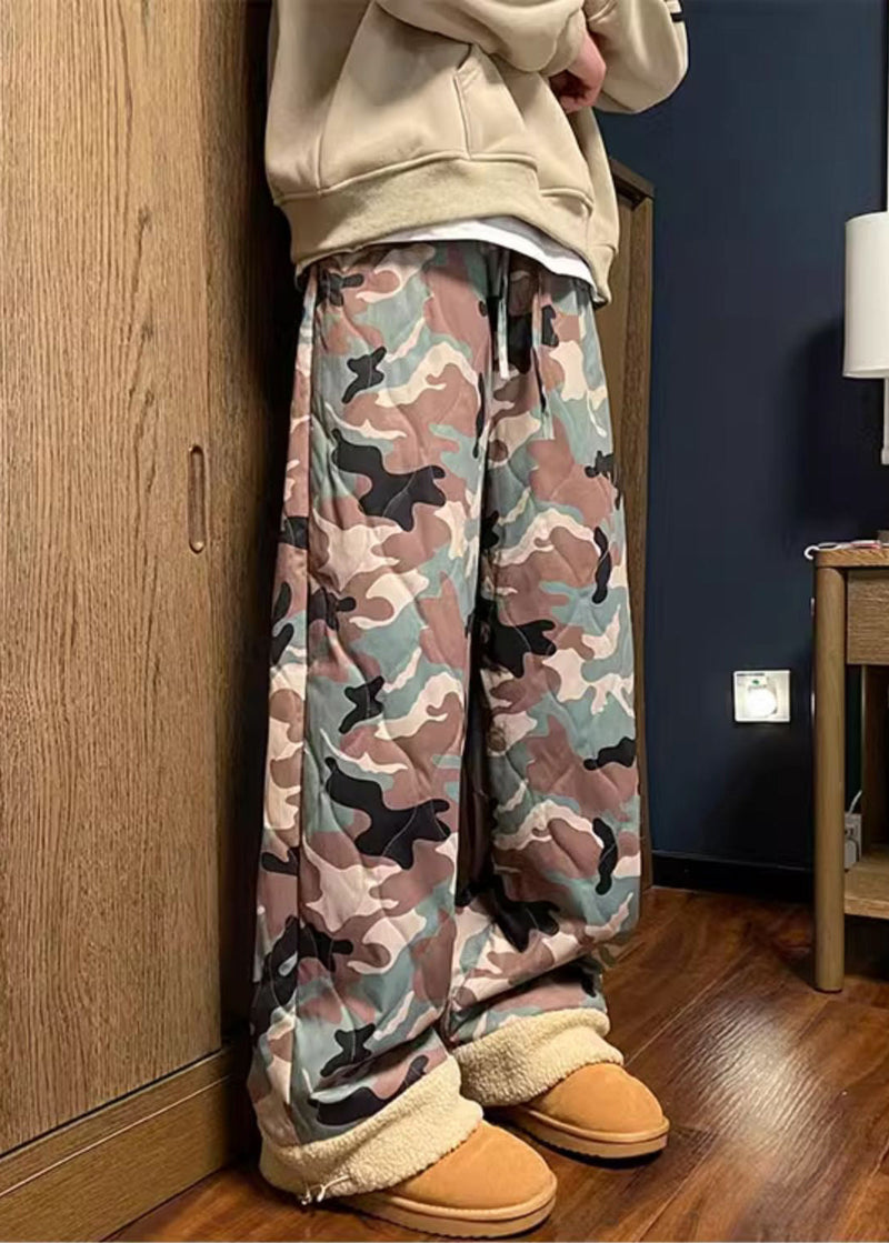 Camouflage Elastic Waist Patchwork Warm Fleece Pants Winter