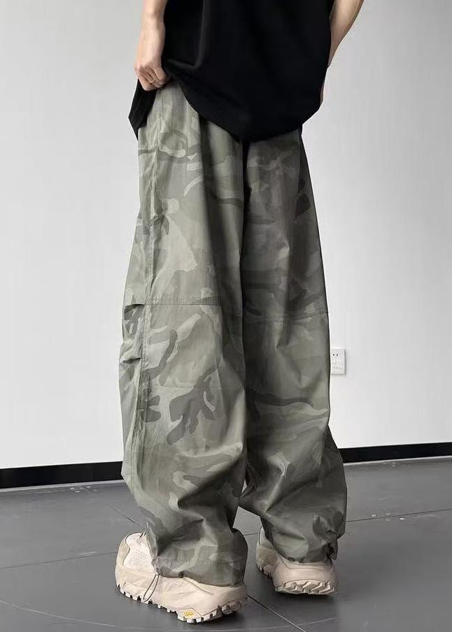 Camouflage Pockets Elastic Waist Cotton Pants Summer