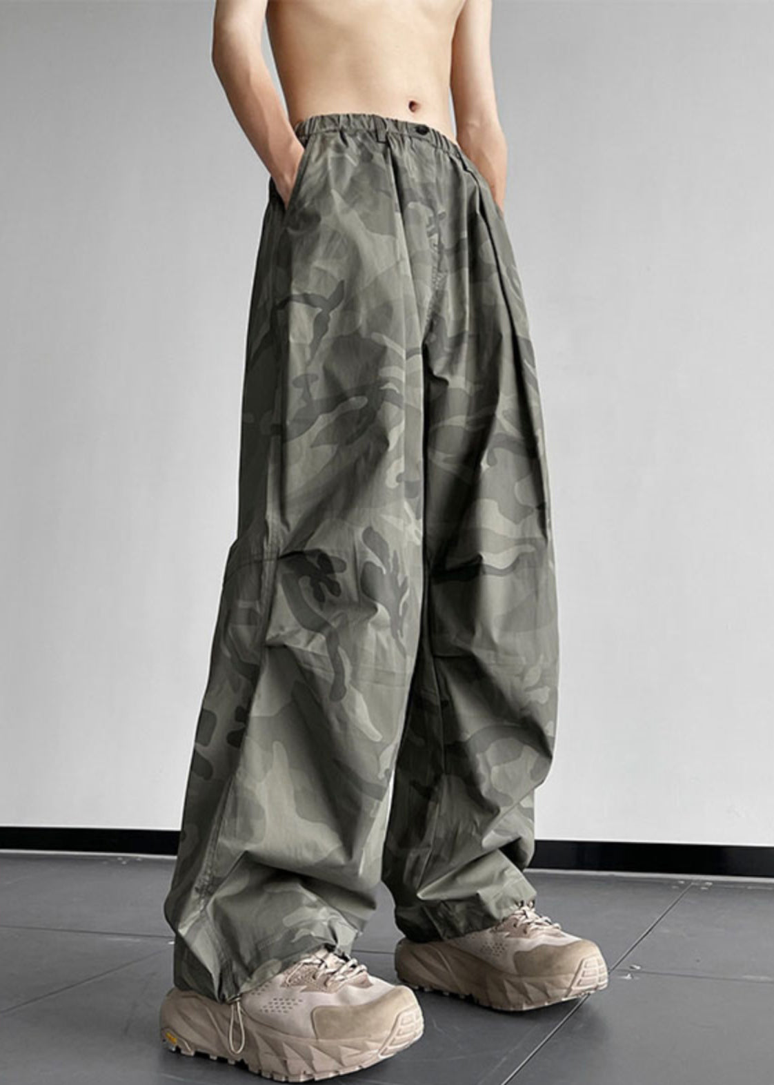 Camouflage Pockets Elastic Waist Cotton Pants Summer