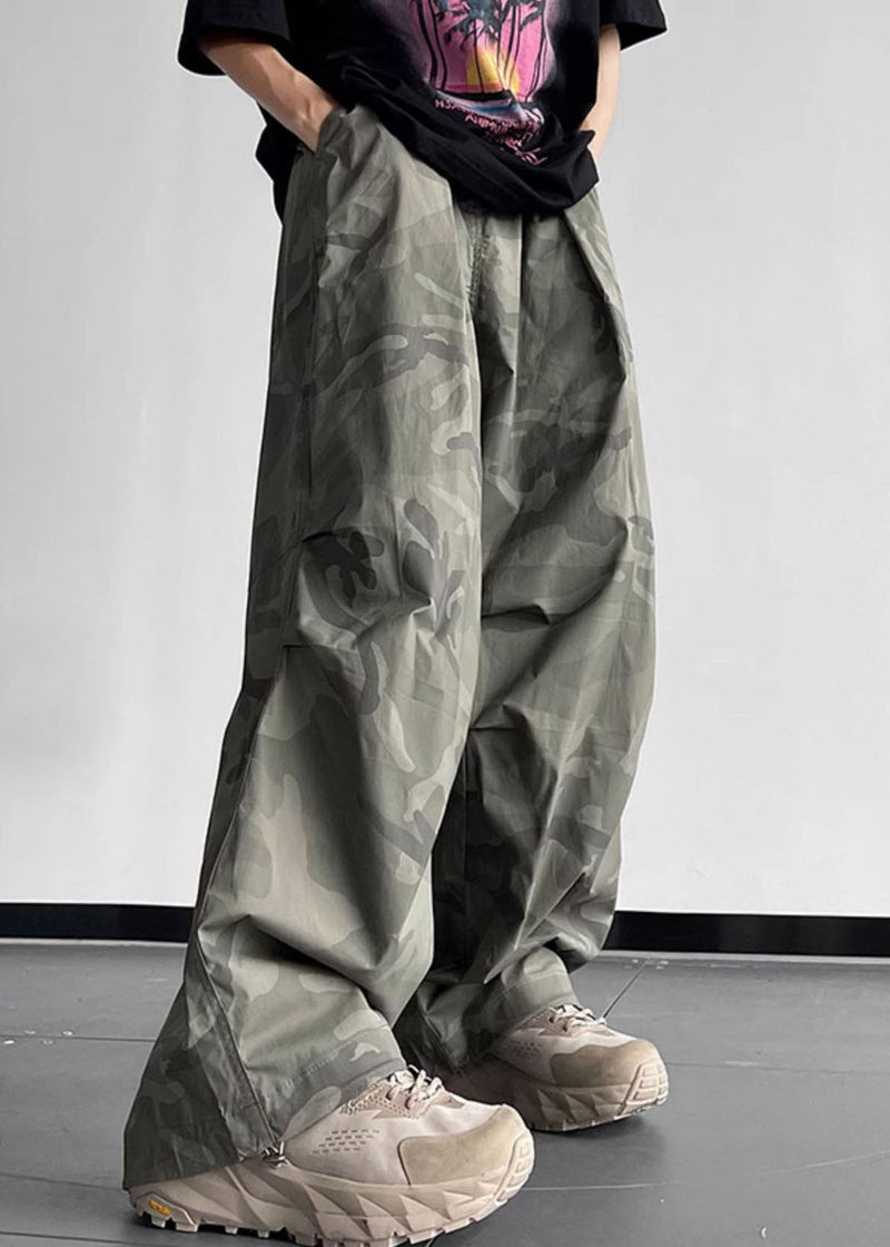 Camouflage Pockets Elastic Waist Cotton Pants Summer
