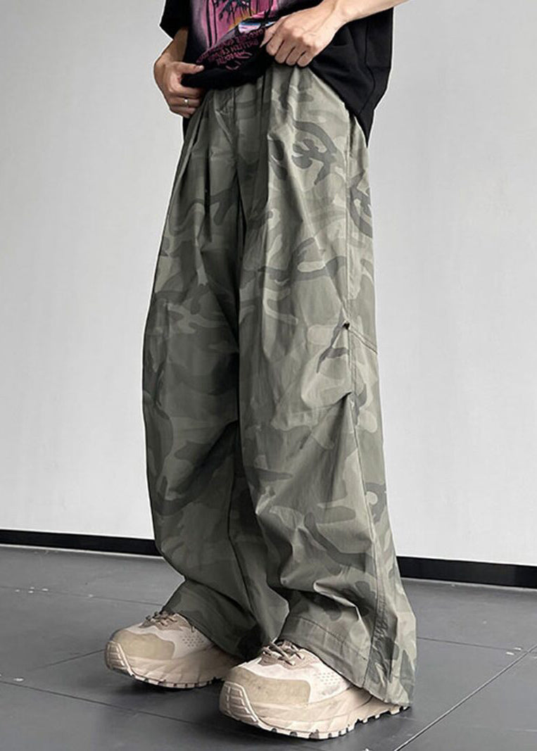 Camouflage Pockets Elastic Waist Cotton Pants Summer