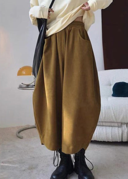 Caramel Elastic Waist Pockets Harem Pants Spring