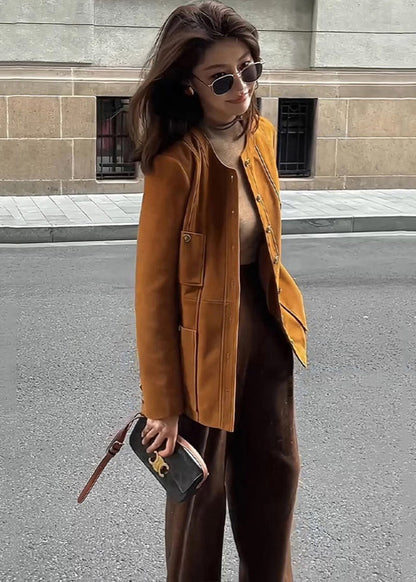 Caramel Metal Buttons Silm Fit Cotton Jacket Winter