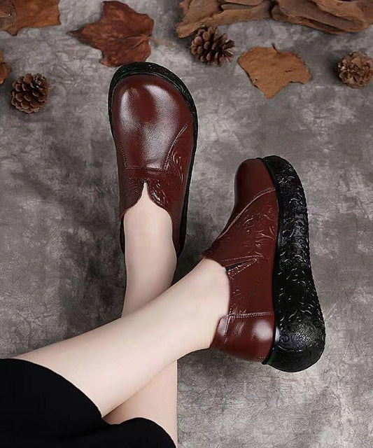 Chocolate Cowhide Leather Embossed High Wedge Heels Shoes