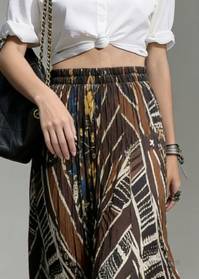 Chocolate Flower Print Exra Large Hem Cotton Skirts Spring