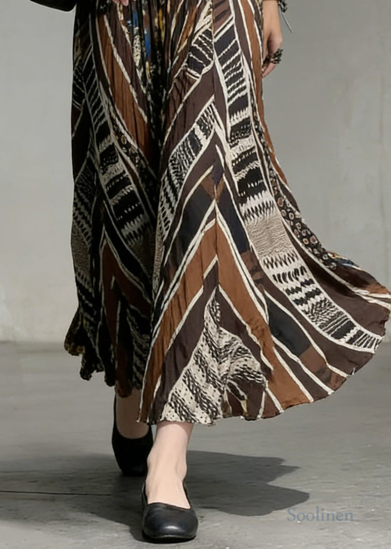 Chocolate Flower Print Exra Large Hem Cotton Skirts Spring