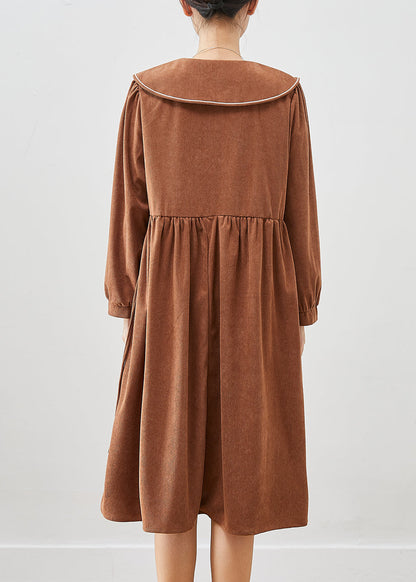 Chocolate Oversized Butterfly Collar Corduroy Party Dress Fall
