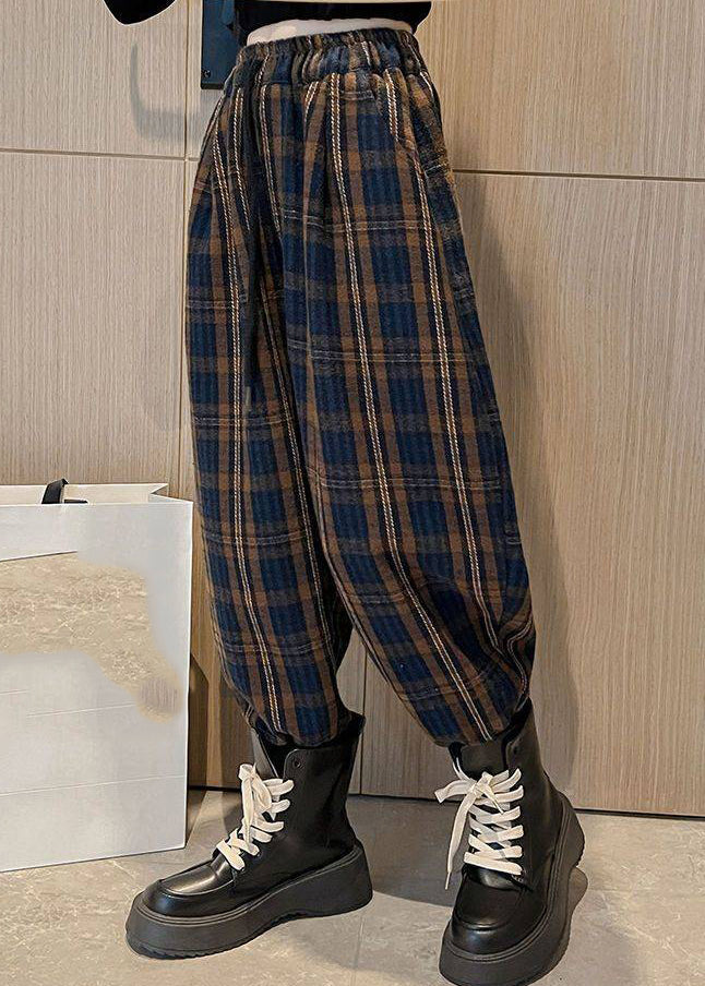 Chocolate Colour Elastic Waist Pockets Striped Beam Pants Fall