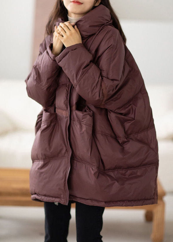 Chocolate Hooded Oversized Drawstring Thick Canada Goose Jacket Batwing Sleeve