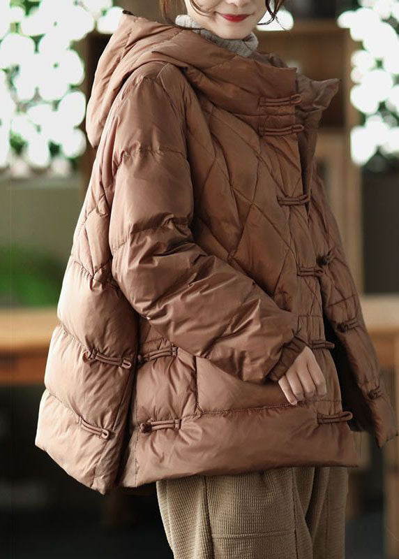 Chocolate Hooded Pockets Fine Cotton Filled Parka Winter