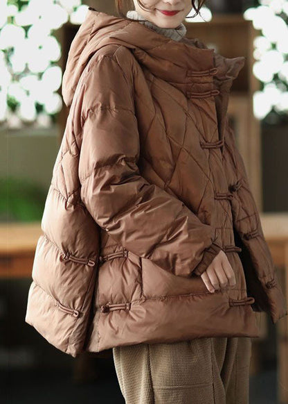 Chocolate Hooded Pockets Fine Cotton Filled Parka Winter