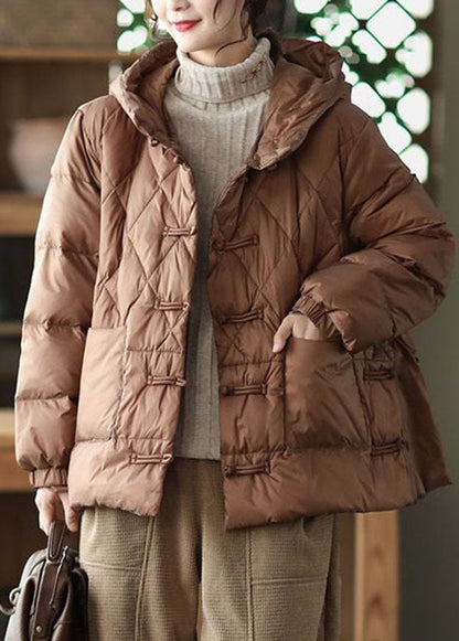 Chocolate Hooded Pockets Fine Cotton Filled Parka Winter