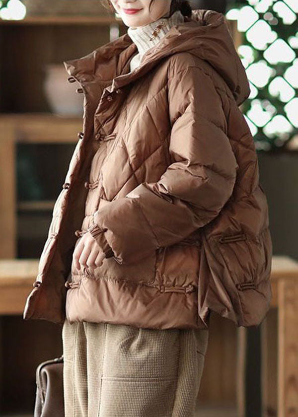 Chocolate Hooded Pockets Fine Cotton Filled Parka Winter