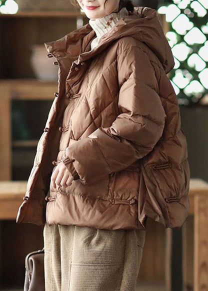 Chocolate Hooded Pockets Fine Cotton Filled Parka Winter