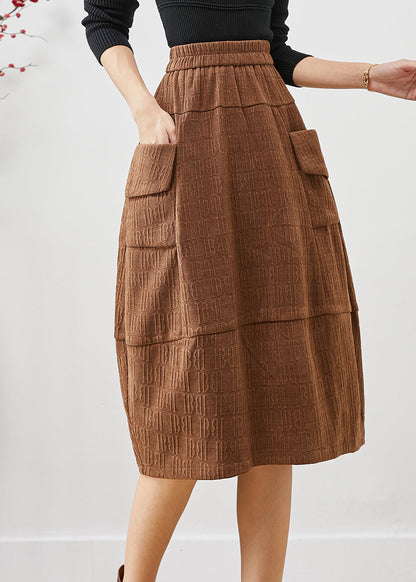 Coffee Jacquard Patchwork Corduroy Skirt Fall