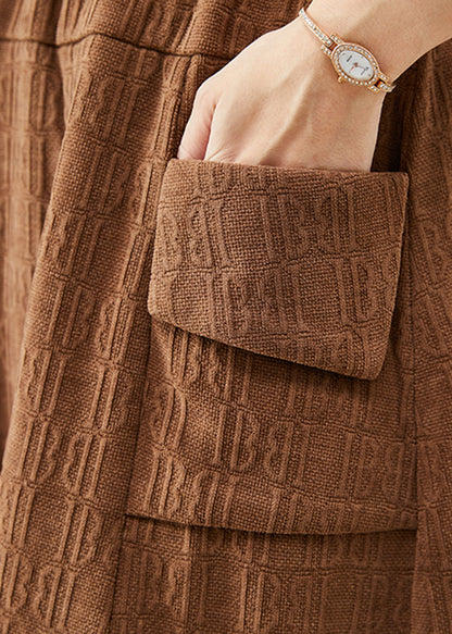 Coffee Jacquard Patchwork Corduroy Skirt Fall