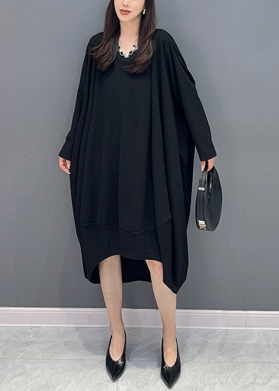 Coffee O Neck Low High Design Patchwork Cotton Dresses Fall