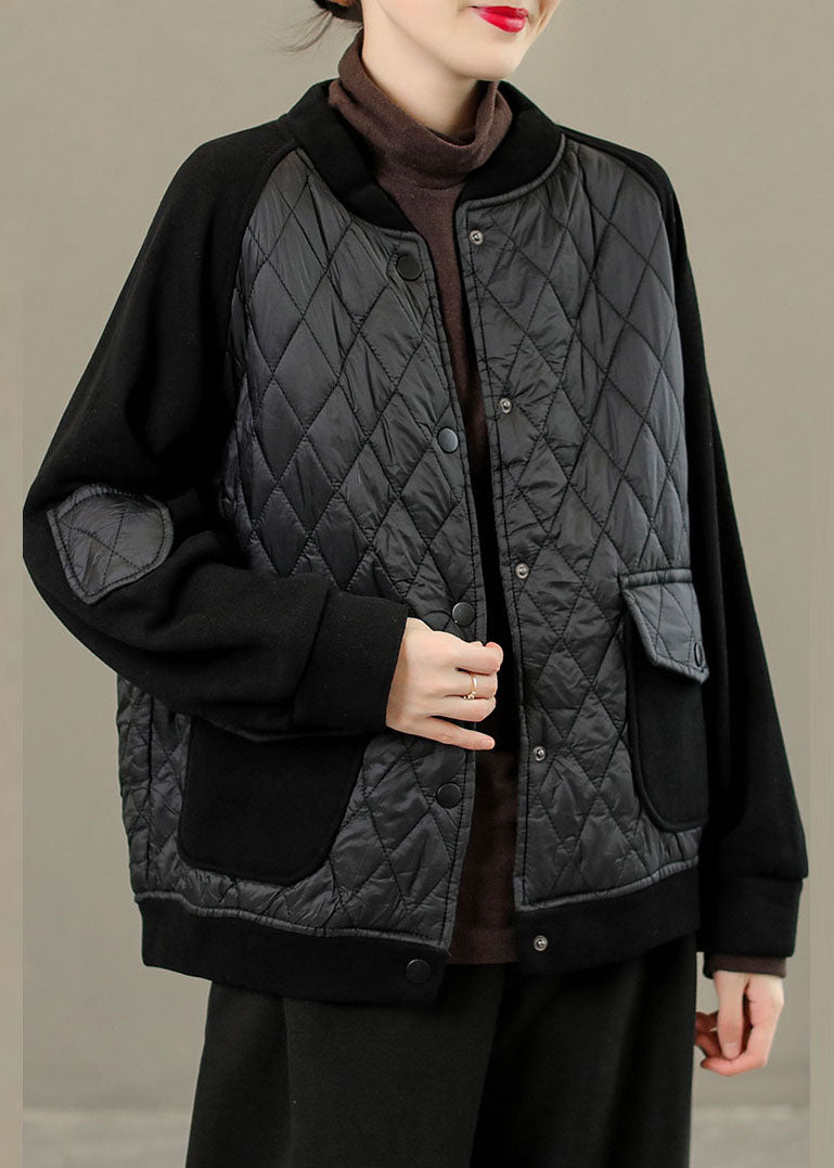 Coffee O-neck Plaid Patchwork Button Down Jackets Winter