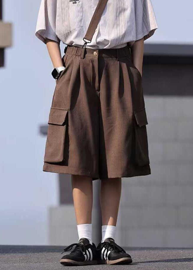 Coffee Patchwork High Waist Crop Pants Summer