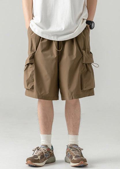 Coffee Pockets Drawstring Cotton Shorts Summer