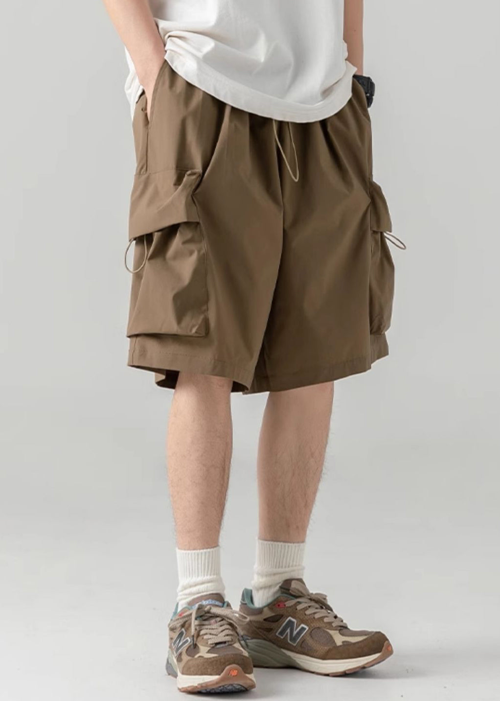 Coffee Pockets Drawstring Cotton Shorts Summer