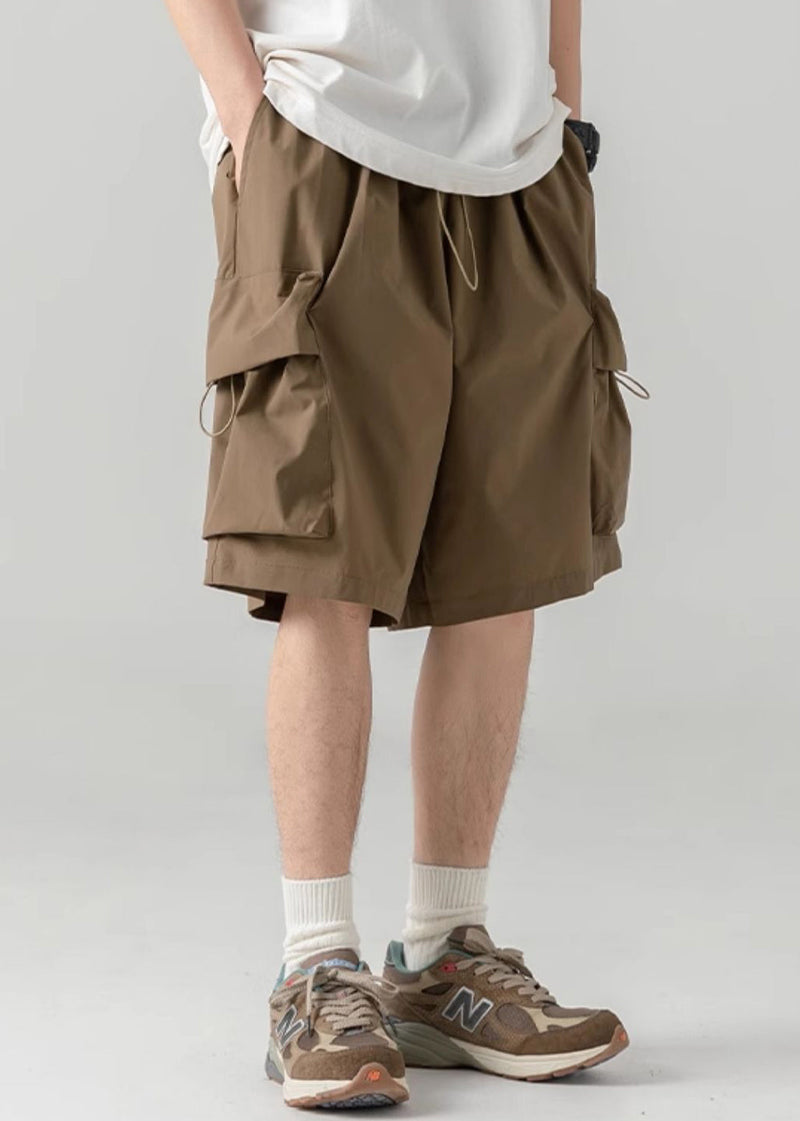 Coffee Pockets Drawstring Cotton Shorts Summer
