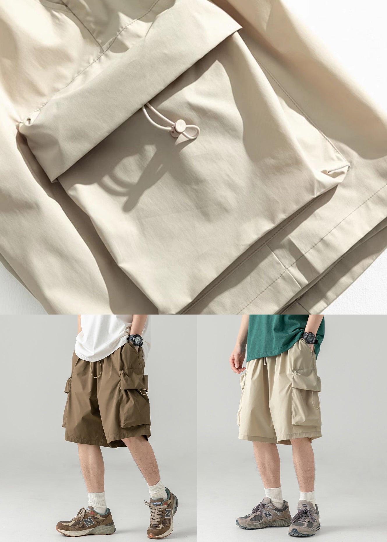 Coffee Pockets Drawstring Cotton Shorts Summer