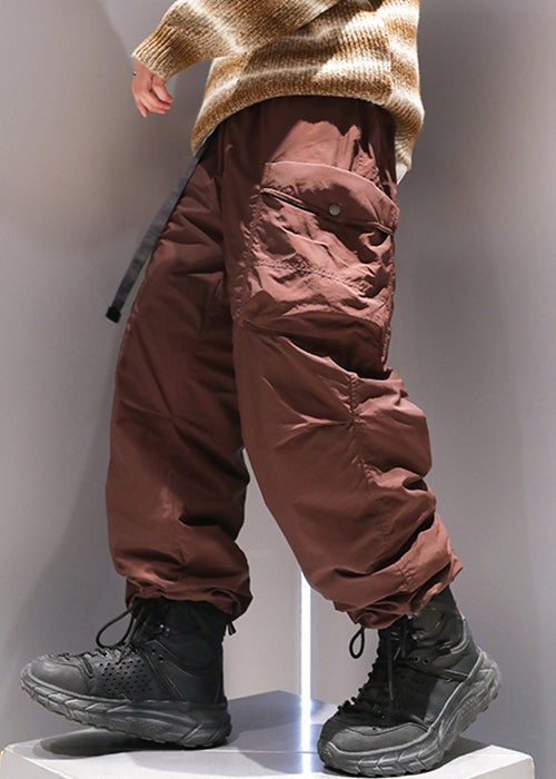 Coffee Pockets Elastic Waist Duck Down Pants Winter