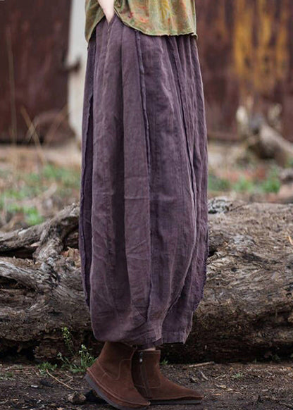 Coffee Pockets Patchwork Linen Crop Pants Summer