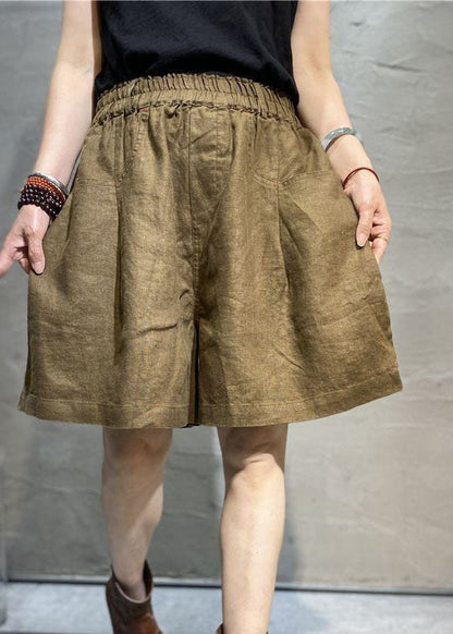 Coffee Pockets Patchwork Linen Hot Pants Summer