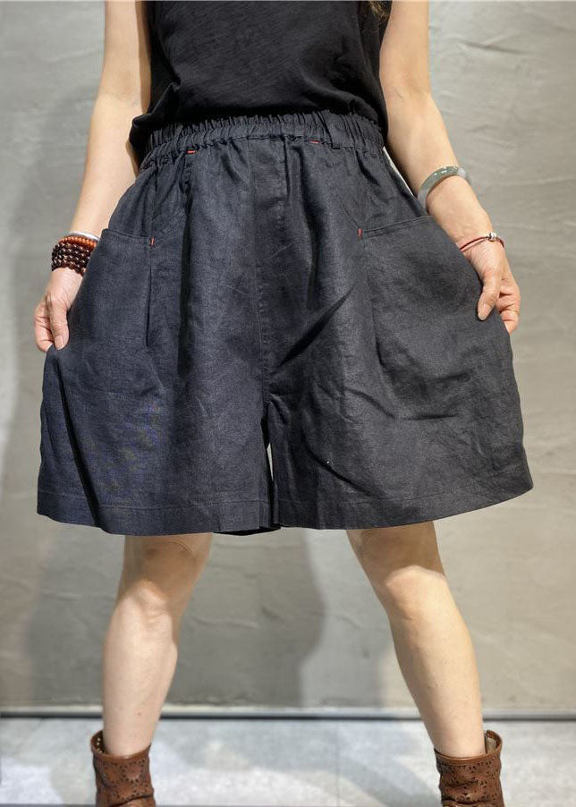 Coffee Pockets Patchwork Linen Hot Pants Summer