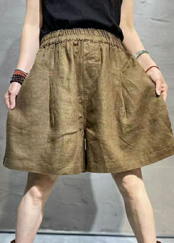 Coffee Pockets Patchwork Linen Hot Pants Summer
