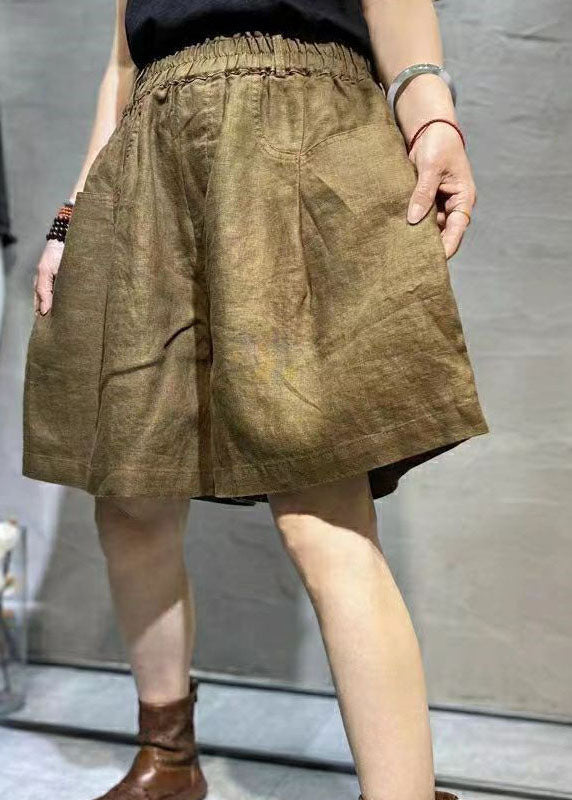Coffee Pockets Patchwork Linen Hot Pants Summer