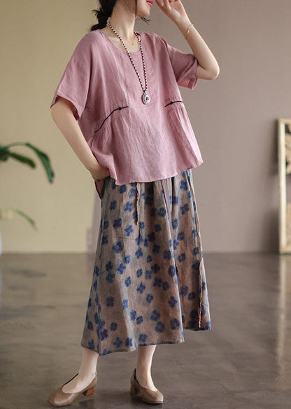 Chocolate Print Patchwork Linen Skirts Spring