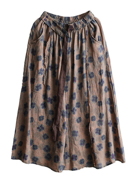 Chocolate Print Patchwork Linen Skirts Spring