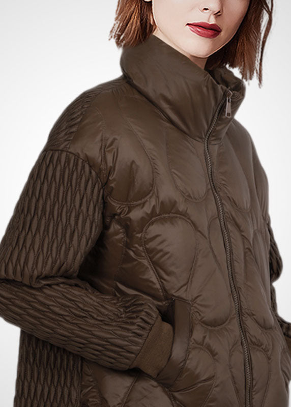 Chocolate Stand Collar Zip Up Thick Duck Down Jackets Winter