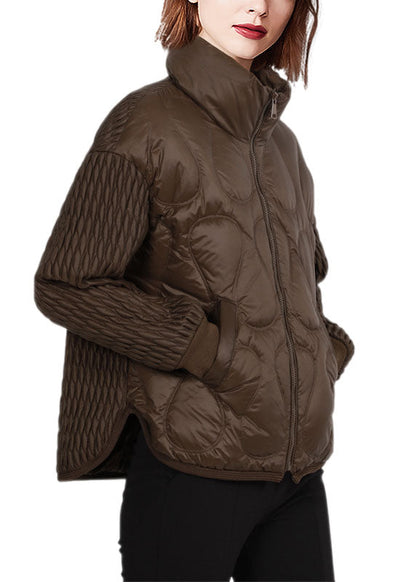 Chocolate Stand Collar Zip Up Thick Duck Down Jackets Winter