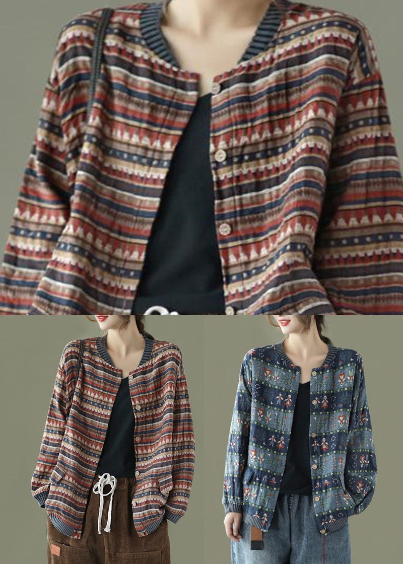 Coffee Striped Pockets Patchwork Cotton Coat Fall