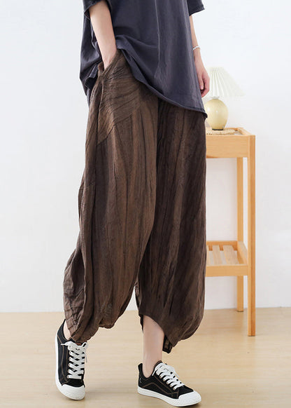 Coffee Tie Dye Wrinkled Linen Lantern Pants Fall