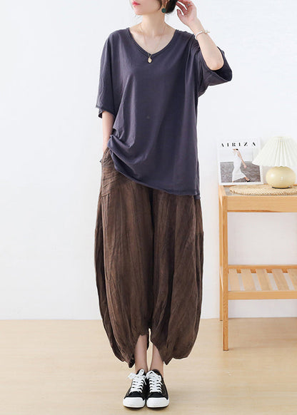 Coffee Tie Dye Wrinkled Linen Lantern Pants Fall